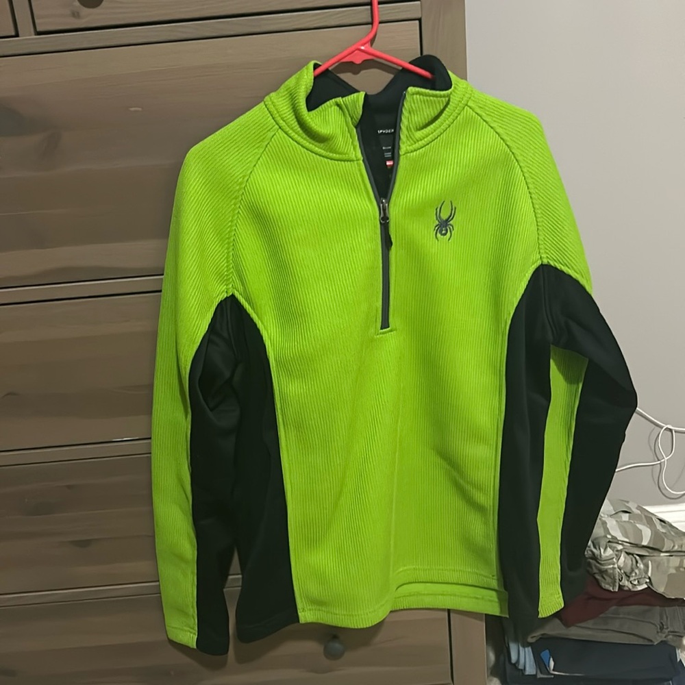 Medium lime green and black men’s Spyder quarter zip sweater.